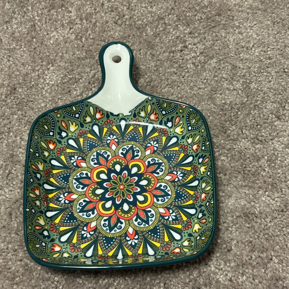 NWOT Vibrant Ceramic Square Plate with Handle green